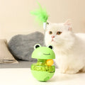 Frog Wobbler Cat Toy with Feather Teaser Spin Tipping Motion Treat Dispenser Self Feeder for Indoor Solo Play