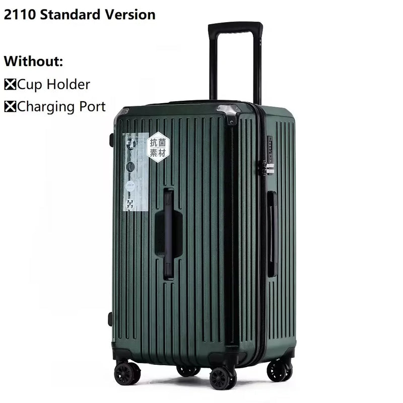 2024 New Large Capacity Cup Holder Luggage Suitcase USB Charging Women Girl Carry-On Boarding Luggage Travel 20/24/26/28 inch