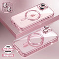 Clear Plating Ultrathin Silicone Case For iPhone 16 15 14 13 12 11 Pro Max 16 Plus Magsafe Magnetic Lens Film Protect Cover Pink