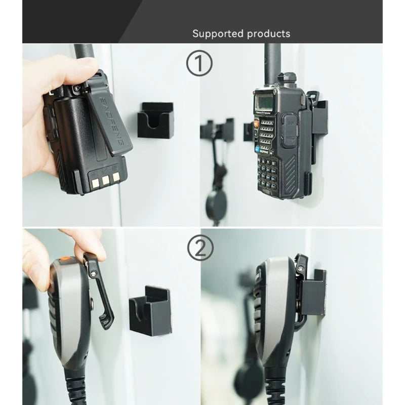 Universal 3 in 1 Clip Convenient & Versatile Wall Mount ABS Mount With Adhesive Back Easy Installs Walkies Talkies Hold