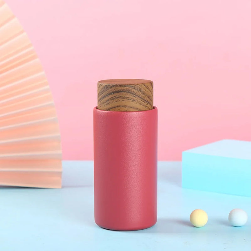 Cute Leak-Proof Stainless Steel Thermos Mug Mini 260ml Vacuum Insulated Cup Wood Grain Lid Portable Thermal Water Bottle Office
