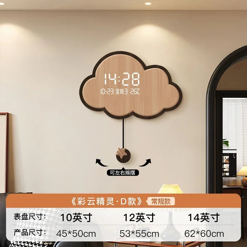 Cloud-Shaped Wall Clock LED Perpetual Calendar 2024 Motion-Sensor Silent Mechanism Long Battery Life