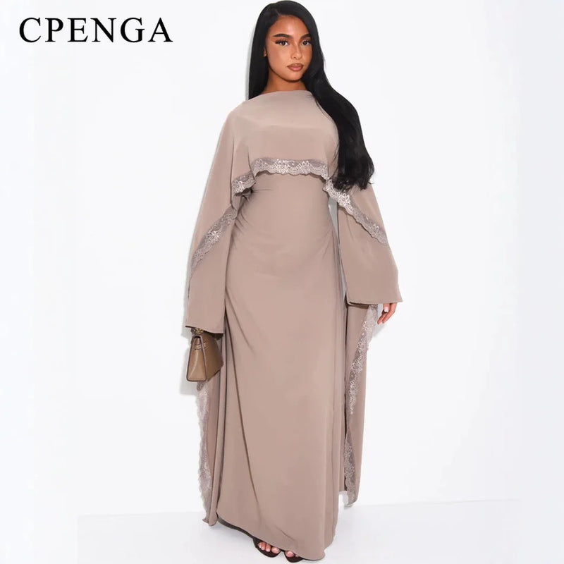 Luxury Dubai Abaya Detachable Lace Shawl Modest Muslim | SAMAG