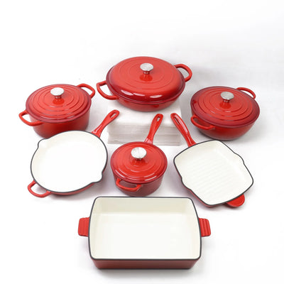 Customized 7 - Piece Cast Iron Cookware Set Red Enamel | SAMAG
