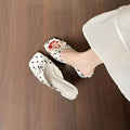 French Retro Polka Dot Ladies Mule Sandals Elegant Bow Open Toe Slip On Kitten Strange Metal High Heels Summer Party Dress Shoes