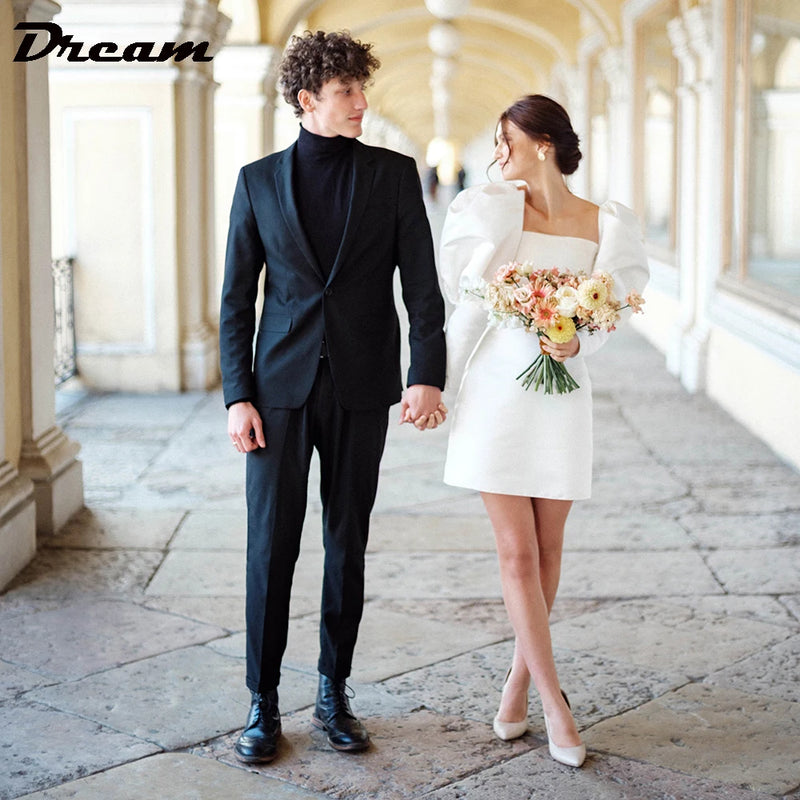 DREAM Customized Long Bubble Sleeves Satin Micro Wedding - View 3 | SAMAG