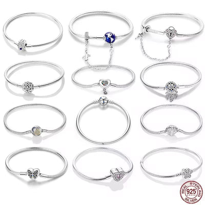 Bracelet Silver 925 Original 17 - 20CM Star Moon Sun Four Leaf Clover Green Zircon Fit DIY Charms Birthday Jewelry | SAMAG