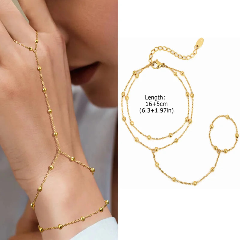 Luxury Minimalist Gold Plated Thin Chain Finger Ring Hand Bracelets for Women, Party Elegant Stainless - Visuel 24 | SAMAG