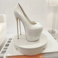SDTRFT Red Pink Pumps Ladies Platform Shoes Woman 22cm Thin Heels Nighclub Wedding Dance Round Toe Patent Leather Stilettos