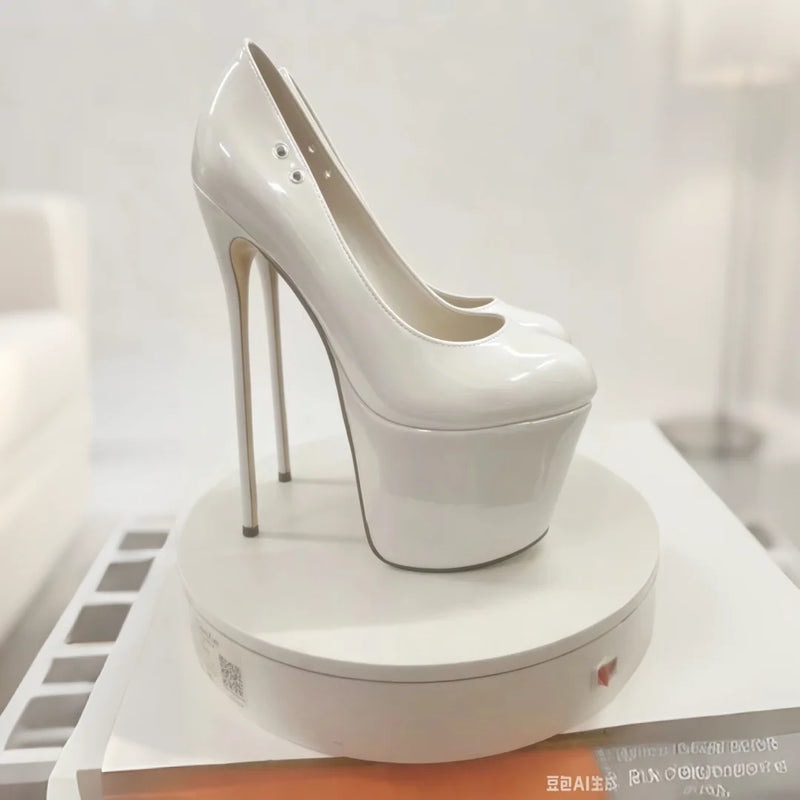SDTRFT Red Pink Pumps Ladies Platform Shoes Woman 22cm Thin Heels Nighclub Wedding Dance Round Toe Patent Leather Stilettos