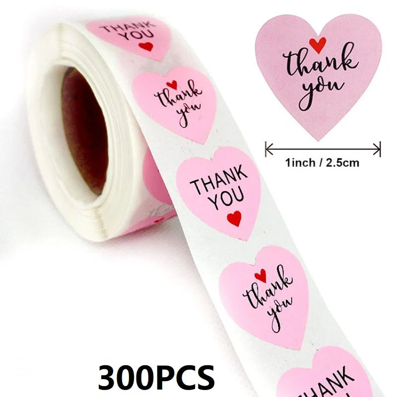 100-500PCS Thank You Stickers New Rolling Merci Stickers for Business Packaging Home Made Love Heart Shaped Sticker