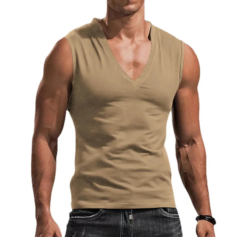 Men's vest V-neck vest solid color casual breathable slim sleeveless T-shirt men's wholesale