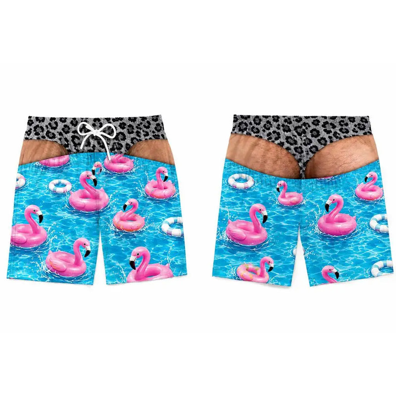 Men Fun Beach Party Swim Trunks 3D Fake Hip Printed | SAMAG