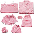 Spring Autumn 7 Pieces Set Silk Elegant Women Pajamas Print Shorts Long Sleeve Top Elastic Waist Pants Lounge Sleepwear