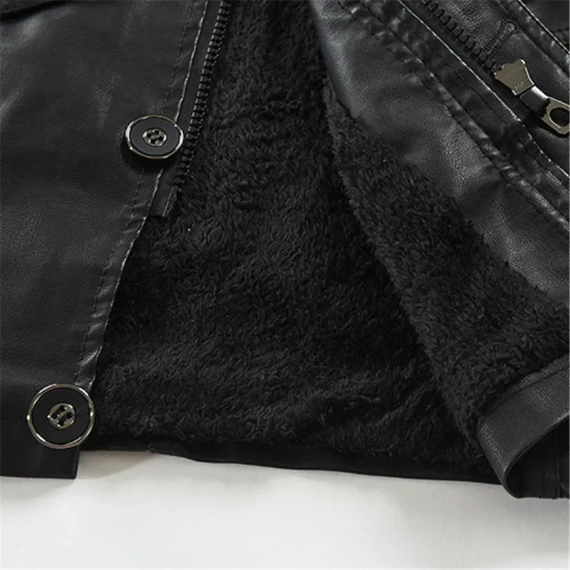 New High Quality Leather Jacket Men Fashion Slim Mens PU Windbreaker Coat Men Leather Outerwear Fleece Casual Suede Jacket