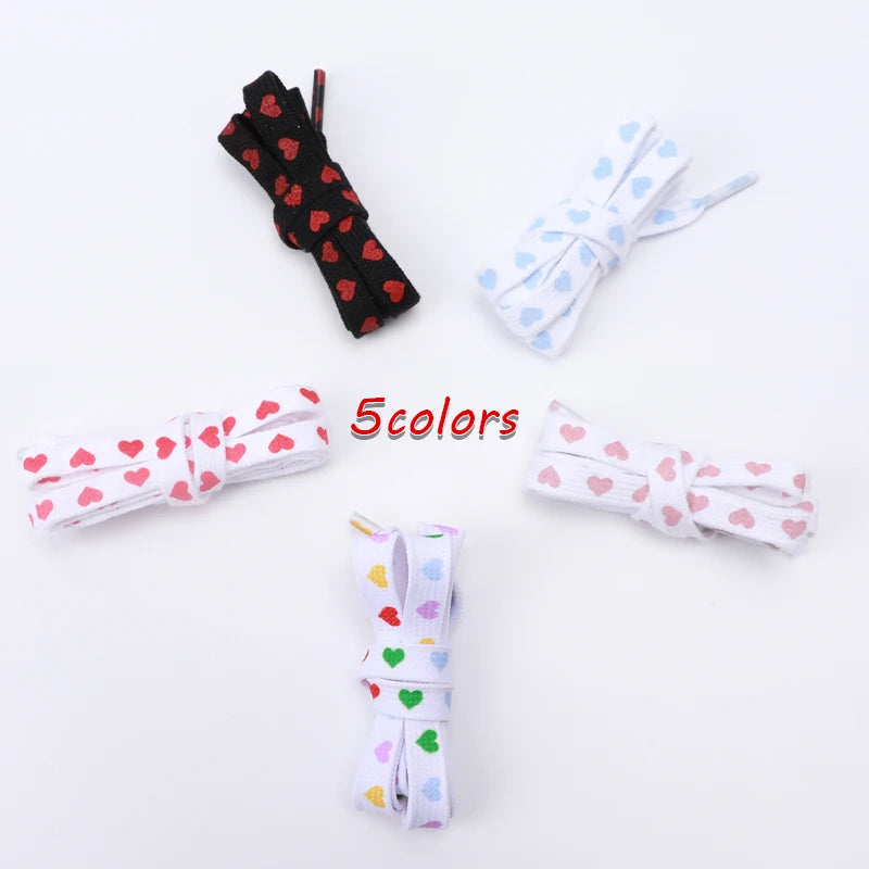 1 Pair Flat Shoelaces Heart Pattern Printing Shoe Laces Tightly Woven Do Not Fade Shoe Lace For Sneakers Shoe Rope Unisex