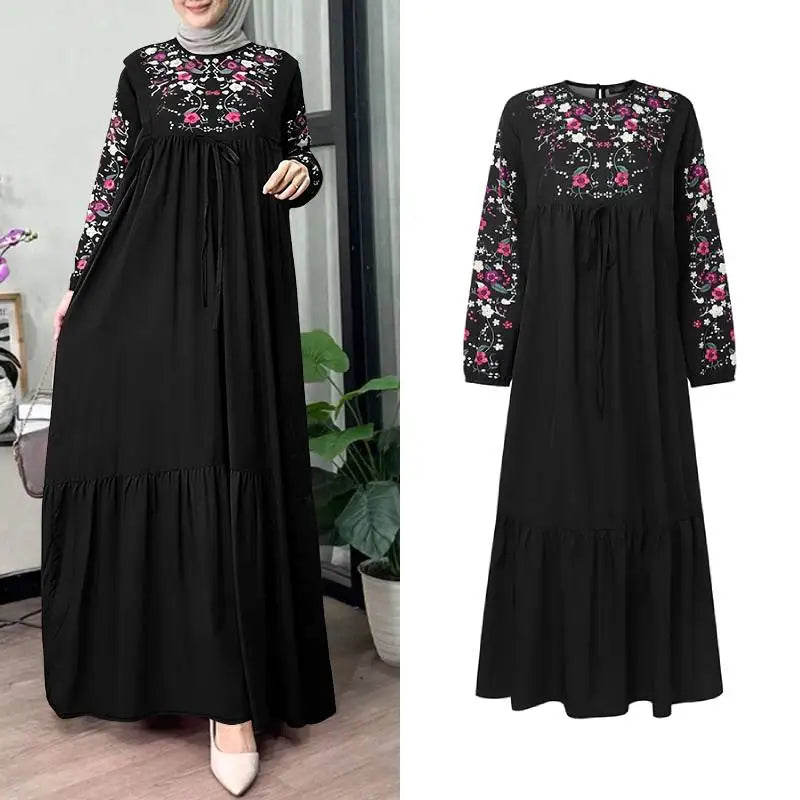 ZANZEA Muslim Women's Floral Print Maxi Dresses Lantern | SAMAG