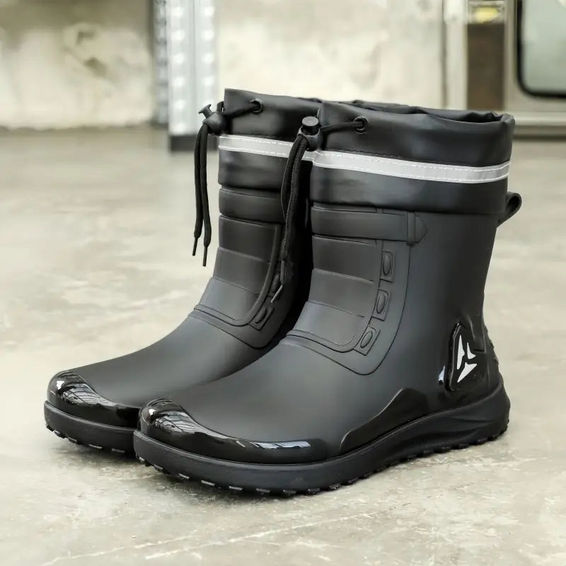 Men's New Short Rain Boots with Elastic Cuff Waterproof Non-Slip Soft Sole Work Rubber Shoes