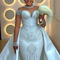 Luxury Off Shoulder Mermaid Wedding Dress High Collar - View 5 | SAMAG
