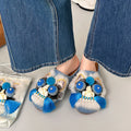 Women Chinese Style Lion Head Slippers Vintage Ethnic Open Toe Clogs Plush Warm Indoor Outdoor Casual Fashion Slide Footwear