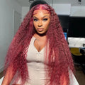 30 Inch 99J Deep Wave Lace Front Wig 13x6 Human Hair Lace Frontal Wig Colored Curly Human Hair Wigs 250 Density