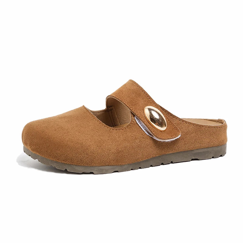 Free Shipping Women's Suede Mary Jane Mules,Casual Backless Flat Clogs,Comfortable Slip-on Slippers,Retro Minimalist Daily Shoes