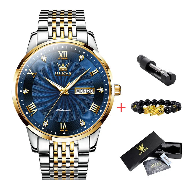 OLEVS Watch for Men 100% Original Automatic Mechanical Man Watches Steel Strap Waterproof Wristwatches Men's Luxury Brand Watch