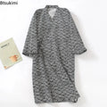 2026 New Men's 100% Cotton Gauze Bath Robes Loose Thin Japanese Kimono Pajamas for Men Casual Lace Up Bathrobes V-Neck Nightgown