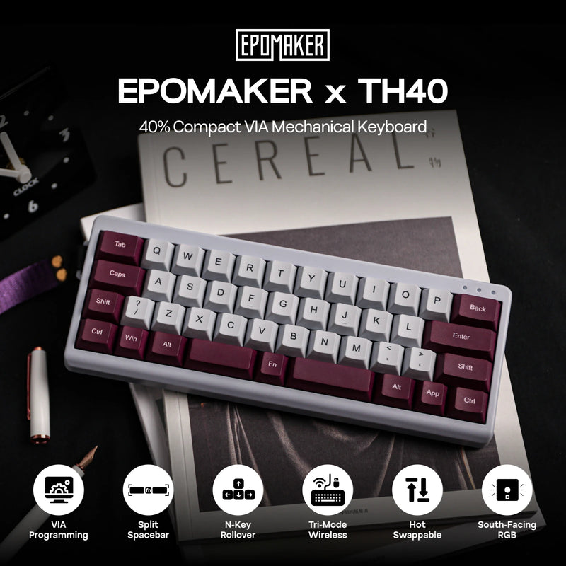 EPOMAKER TH40 VIA Programmable 40% Compact  Layout Hot-Swap Tri-mode Wireless Mechanical Keyboard with N-Key Rollover & RGB