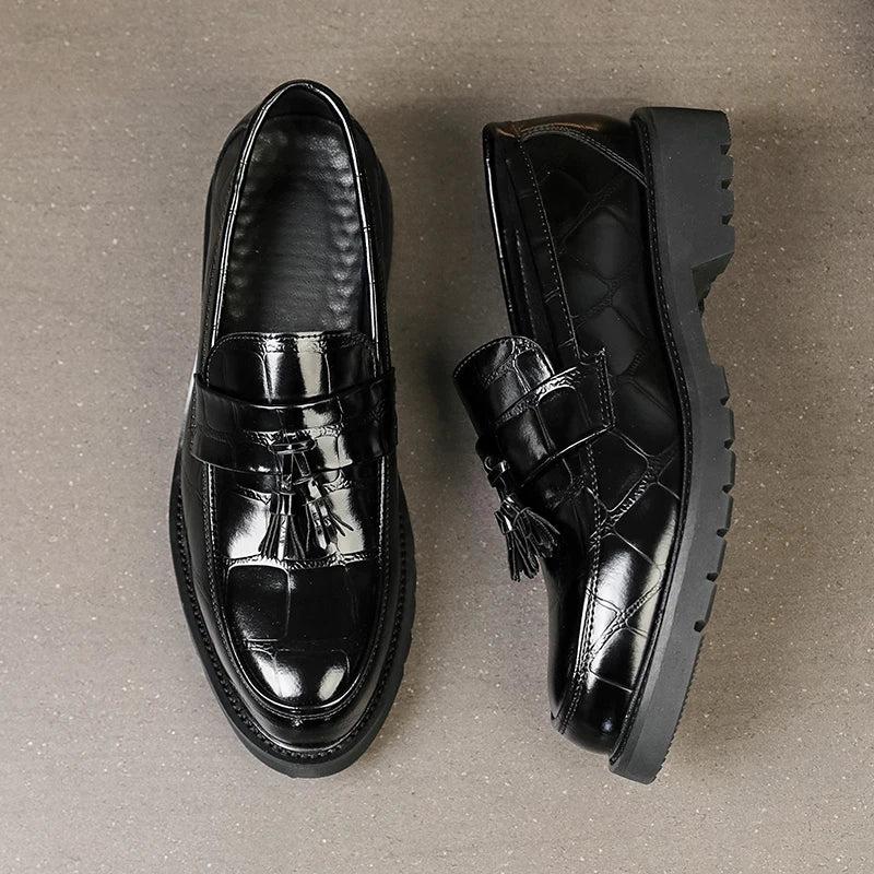 Business Tassel Loafers Shoes Slip on Casual Thick Bottom Leather Black Dress Party Shoes Boat Loafers For Man Fashion Moccasins