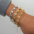 Minimalist Classic 18K Gold Color Plated Stainless Steel Two Tone Heart Button Bracelacelet Stackable - Visuel 2 | SAMAG