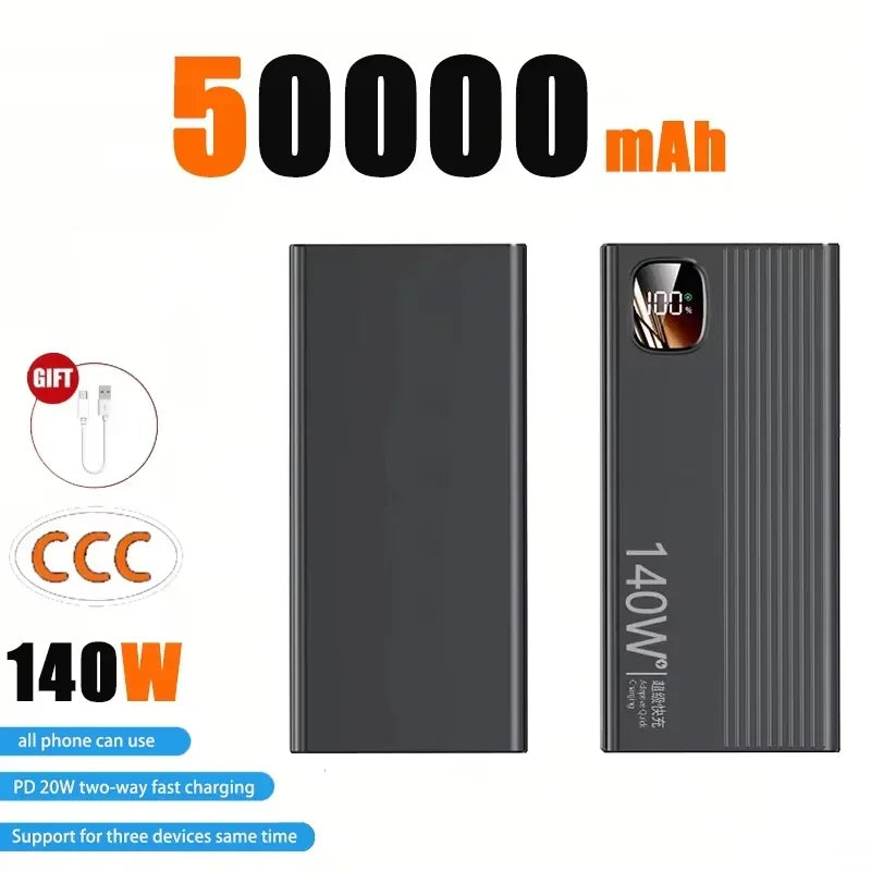 Lenovo 500000mAh 140W CCC Large Capacity Power Bank Portable Super Fast Charging Powerbank External Battery Charger