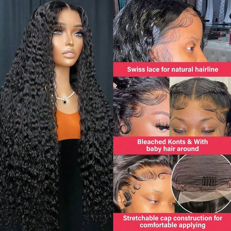 13x4 Jerry Curly Lace Wig Deep Wave Curly Lace Front Human Hair Wigs Kinky Curly Hairline Transparent HD Lace Frontal Wig Natural Black