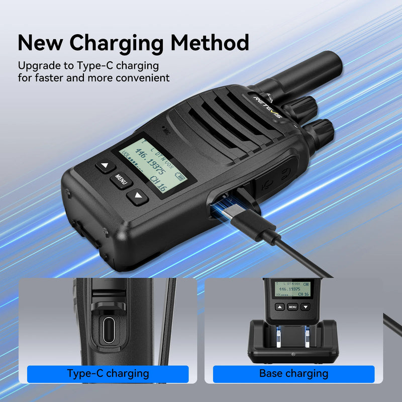 Retevis H777D (H777Upgraded) Walkie Talkie PMR/FRS Portable License-Free LCD Display Two Way Radio Long Range Type-C for Camping