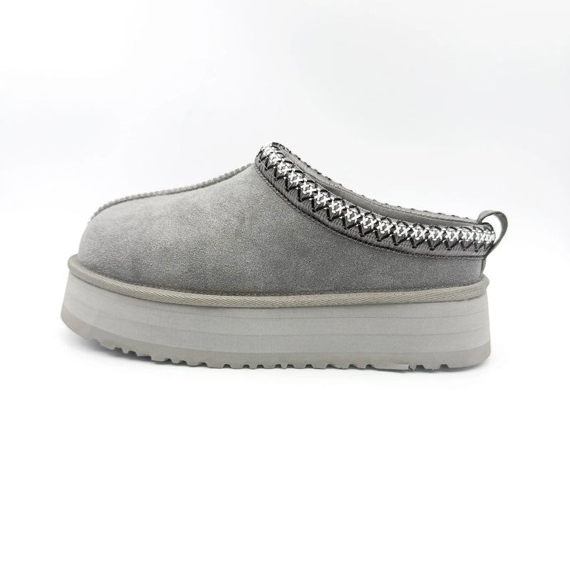 Women's Platform Clog Mule Slippers Genuine Cow Suede Upper Real Wool Lining Thick EVA Sole Non-slip Warm Winter Slip-on Indoor