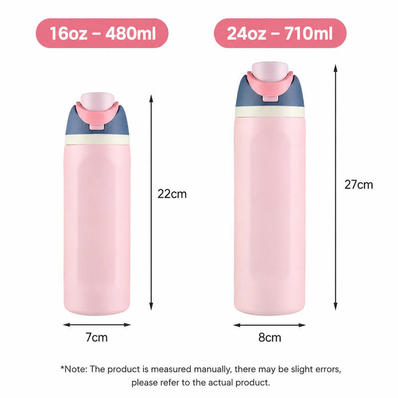 480/710ml Thermos Cup 304 Stainless Steel Straw/Direct Drinking Water Bottle One-touch Open Vacuum Mug for Outdoor,Car,Daily Use