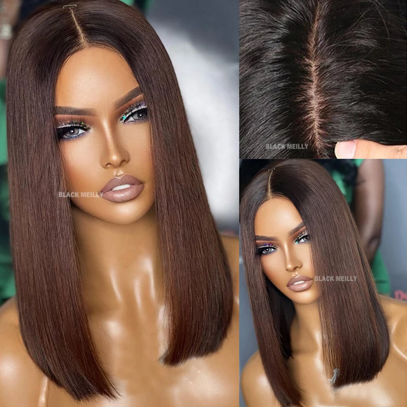 Bob Wig Human Hair Silk Base Full Lace Wig Transparent Silk Top Full Lace Glueless Wigs Blunt Bob Cut Wigs 18inch 180% Density