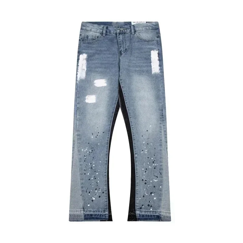American Streetwear Splashed Ink Patchwork Baggy Jeans | SAMAG