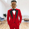 Black Suit for Boys Evening Party Tuxedo Kids Wedding Beaded Crystals Suit 3 Piece Boy Suit Jacket Pants Vest Formal Prom Dress