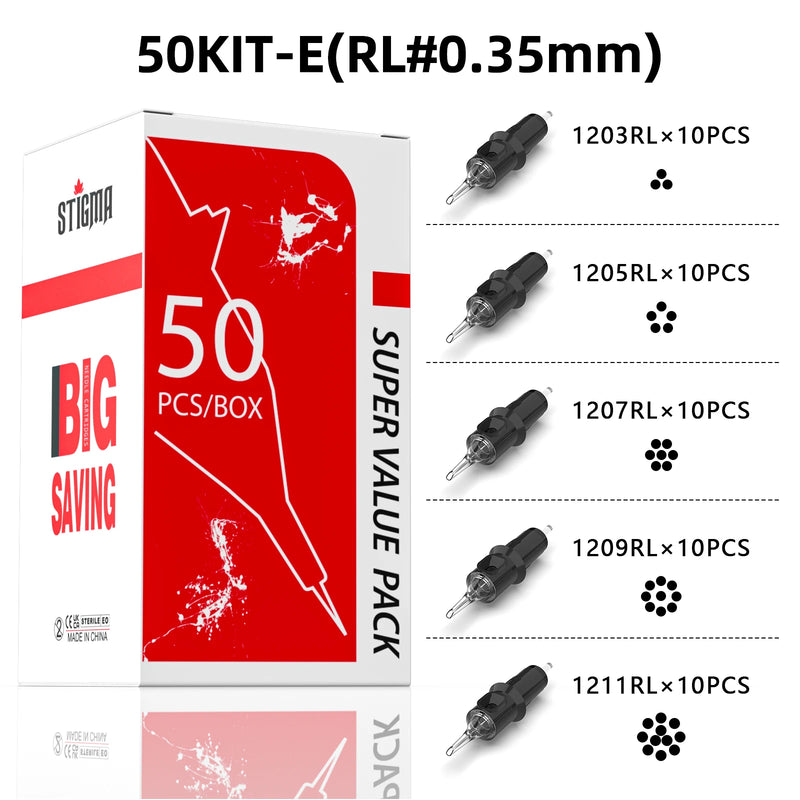 STIGMA 50PCS Mixed Professional Tattoo Cartridge Needles with Membrane Safety Cartridges Disposable Tattoo Needle
