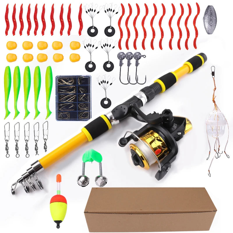 FTK 1.8M Portable Spinning Fishing Rod Reel Full Kits Carbon Fiber Carp Rod Wheel Travel Set Accessory