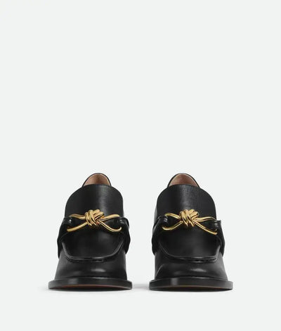 Black Metal Decoration Round Toe Platform Women Loafers | SAMAG