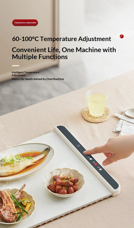 Foldable Electric Food Warming Tray, Portable Smart Heating Mat with 3 Temperature Modes, Fast Constant Temperature Food Warmer