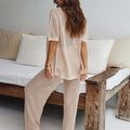 2 Piece Knitted Openwork Outfit for Women Summer Casual Beach Suits Loose Cardigan Short Sleeve Tops and Pant Sets
