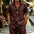Men's Island Vacation Textured Shirt & Shorts Set, Lapel | SAMAG