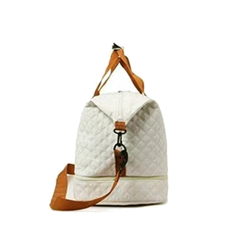 Convenient Shoe Pocket Motorbike Travel Bag Quilted Fabric, Lightweight Carry-on Duffle for Outdoor Weekend Short Trips
