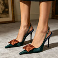 Women's Stiletto High Heels Satin Pumps Fashion Flower Weave Decor Pointed Toe Pumps Woman Slingback Party Sexy Shoes Woman