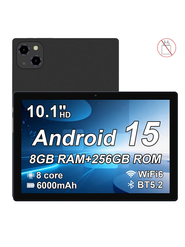 10.1" HD Tablet Android15 Octa Core 8GB+256GB 1280*800 IPS 6000mAh WiFi BT5.2 Dual Camera Gaming Learning Tablet
