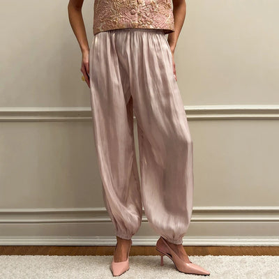 Linad Elegant Pink Crepe Loose Bloomers For Woman Street | SAMAG