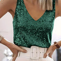 Women Sequin V Neck Tank Top Sleeveless Sparkly Camisole - View 5 | SAMAG